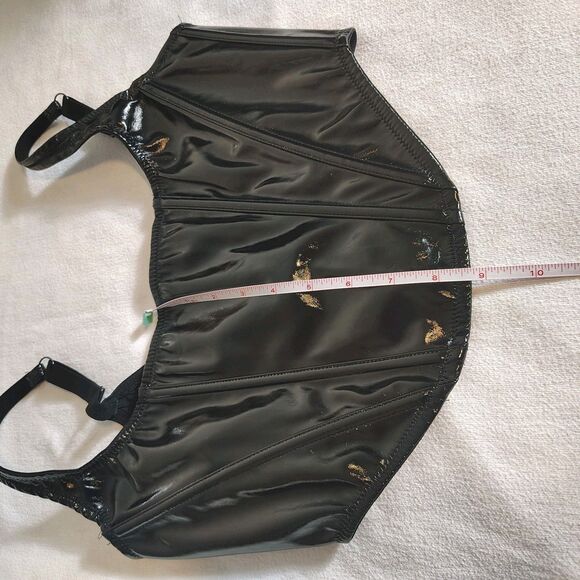 Black Patent Faux Leather Corset Bustier Top Women’s M Boned Gothic Grunge Club - Picture 8 of 11